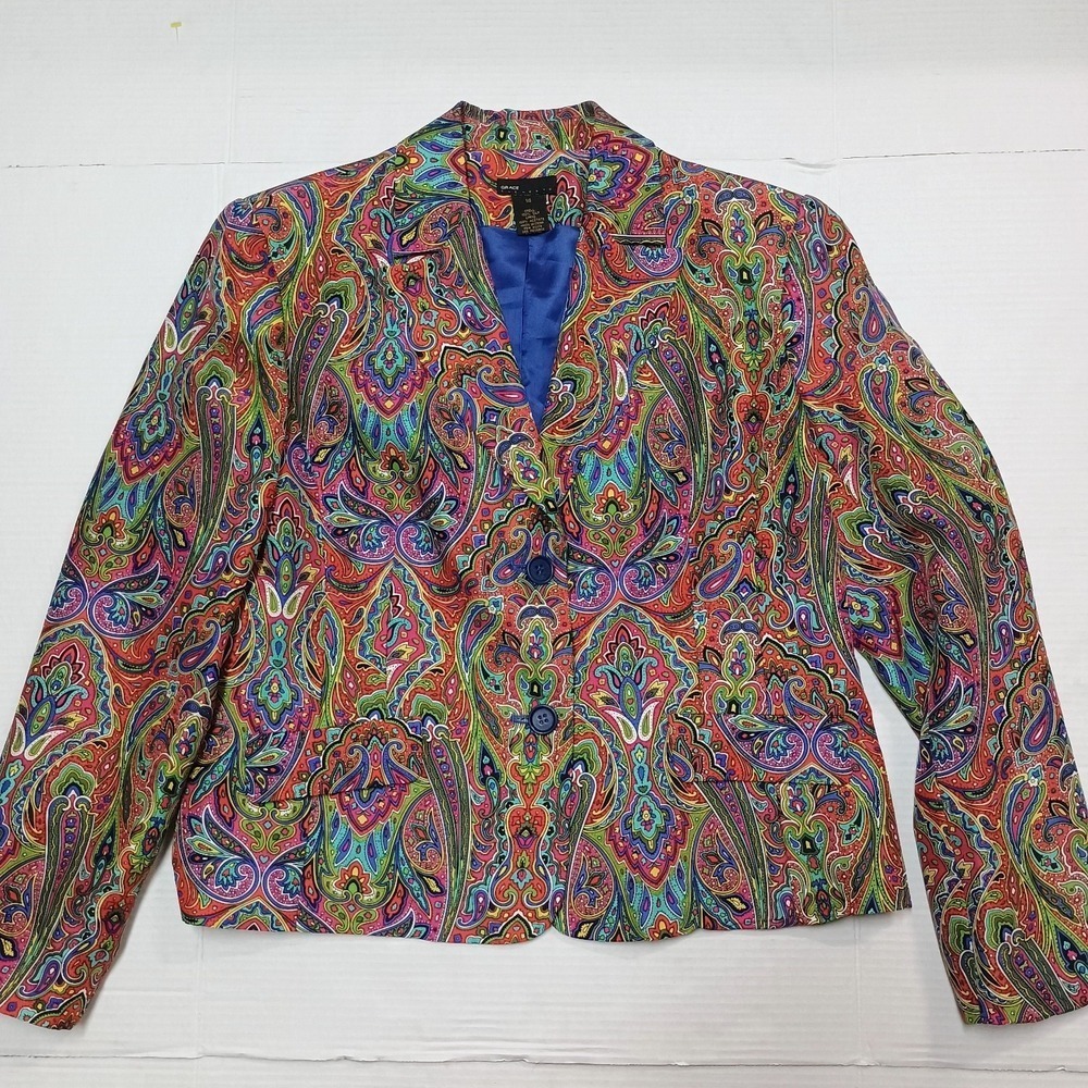 Grace Elements Colorful Bright Paisley Formal Work Fun 100% Silk Blazer 14
